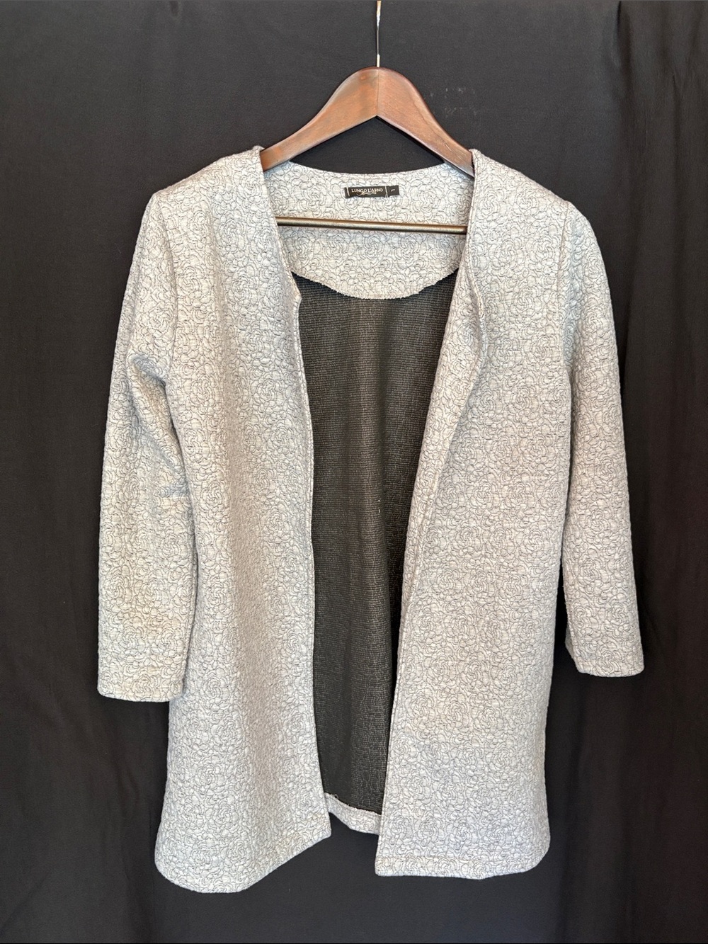 Light Gray Textured Open-Front Women's Coat